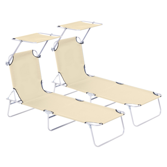 Outsunny 2 Foldable Outdoor Recliner Sun Loungers with Canopy, Adjustable Backrest for Patio Comfort - Aosom UK - image 1