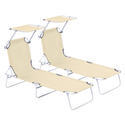 Outsunny 2 Foldable Outdoor Recliner Sun Loungers with Canopy, Adjustable Backrest for Patio Comfort - Aosom UK - thumbnail 1