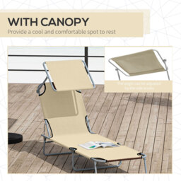 Outsunny 2 Foldable Outdoor Recliner Sun Loungers with Canopy, Adjustable Backrest for Patio Comfort - Aosom UK - thumbnail 6