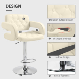 HOMCOM PU Leather Upholstered Swivel Bar Chair, Height Adjustable Barstool with Back, Armrest, Footrest for Kitchen, Counter Bar Stool - Aosom UK - thumbnail 7
