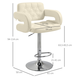 HOMCOM PU Leather Upholstered Swivel Bar Chair, Height Adjustable Barstool with Back, Armrest, Footrest for Kitchen, Counter Bar Stool - Aosom UK - thumbnail 3