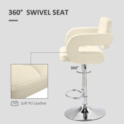 HOMCOM PU Leather Upholstered Swivel Bar Chair, Height Adjustable Barstool with Back, Armrest, Footrest for Kitchen, Counter Bar Stool - Aosom UK - thumbnail 5