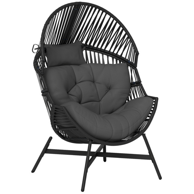 Outsunny Standing Rattan Egg Chair Outdoor, Oversized Wicker Garden Egg Chair with Thick Tufted Cushion, Headrest, Steel Frame, Charcoal Grey - image 1