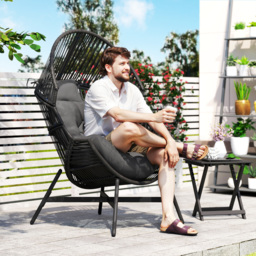 Outsunny Standing Rattan Egg Chair Outdoor, Oversized Wicker Garden Egg Chair with Thick Tufted Cushion, Headrest, Steel Frame, Charcoal Grey - thumbnail 2