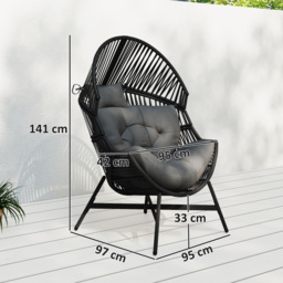Outsunny Standing Rattan Egg Chair Outdoor, Oversized Wicker Garden Egg Chair with Thick Tufted Cushion, Headrest, Steel Frame, Charcoal Grey - thumbnail 3
