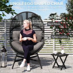 Outsunny Standing Rattan Egg Chair Outdoor, Oversized Wicker Garden Egg Chair with Thick Tufted Cushion, Headrest, Steel Frame, Charcoal Grey - thumbnail 5