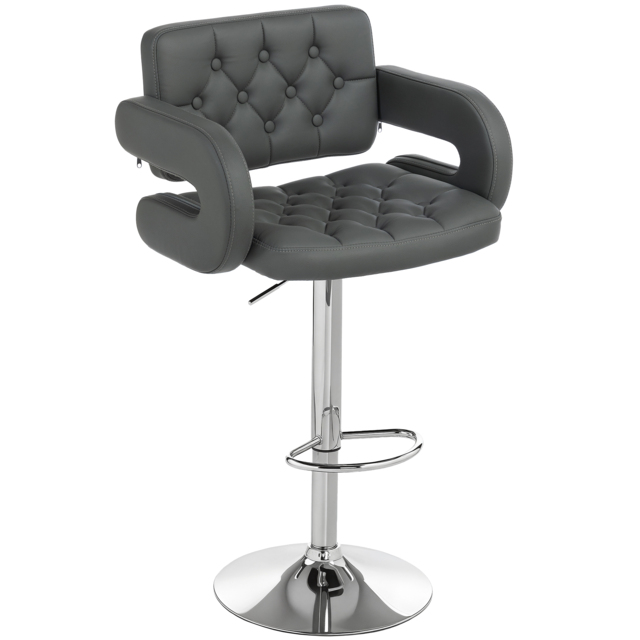 HOMCOM PU Leather Upholstered Swivel Bar Stool, Height Adjustable with Back, Armrest, Footrest, Grey - image 1