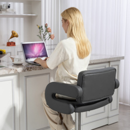 HOMCOM PU Leather Upholstered Swivel Bar Stool, Height Adjustable with Back, Armrest, Footrest, Grey - thumbnail 9