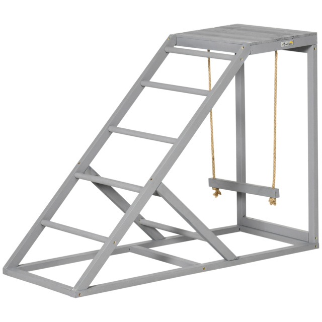 PawHut Interactive Chicken Coop Toy Set, Wooden with Swing, Ladder, Platform, Entertaining Pet Accessory, Grey - Aosom UK - image 1