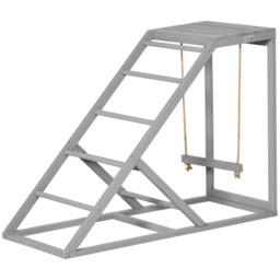 PawHut Interactive Chicken Coop Toy Set, Wooden with Swing, Ladder, Platform, Entertaining Pet Accessory, Grey - Aosom UK - thumbnail 1