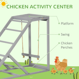 PawHut Interactive Chicken Coop Toy Set, Wooden with Swing, Ladder, Platform, Entertaining Pet Accessory, Grey - Aosom UK - thumbnail 4