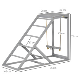 PawHut Interactive Chicken Coop Toy Set, Wooden with Swing, Ladder, Platform, Entertaining Pet Accessory, Grey - Aosom UK - thumbnail 3