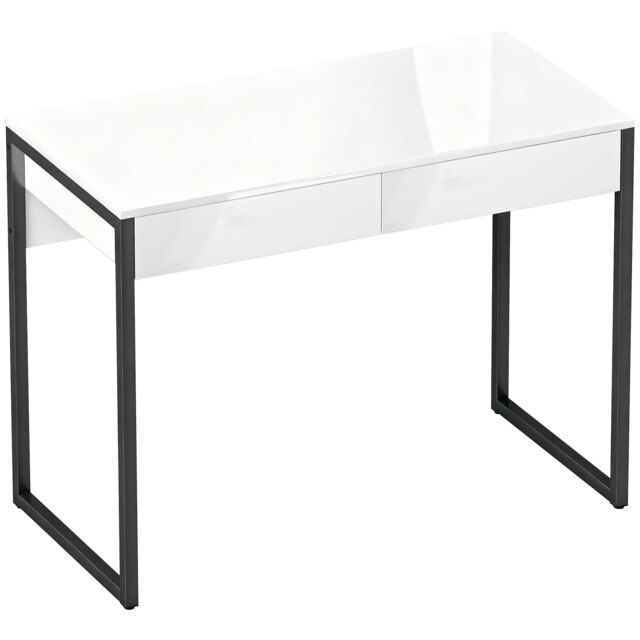 HOMCOM High Gloss Work Table, with Drawers - White - image 1