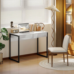 HOMCOM High Gloss Work Table, with Drawers - White - thumbnail 7