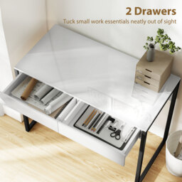 HOMCOM High Gloss Work Table, with Drawers - White - thumbnail 4