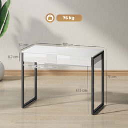 HOMCOM High Gloss Work Table, with Drawers - White - thumbnail 3