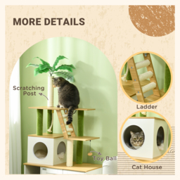 PawHut Cat Tree w/ Hidden Litter Box Enclosure, 2 in 1 Green Leaf Cat Tower Litter Box Furniture w/ House, Ladder, Scratching Posts - Aosom UK - thumbnail 5