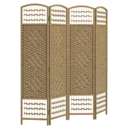 HOMCOM 4 Panel Folding Room Divider, Privacy Screen, Paravent Partition Separator for Living Room, Bedroom, Natural