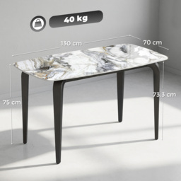 HOMCOM Dining Table for 4, Modern Kitchen Table with Sintered Stone Tabletop, Metal Legs, White - thumbnail 3