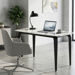 HOMCOM Dining Table for 4, Modern Kitchen Table with Sintered Stone Tabletop, Metal Legs, White - thumbnail 9
