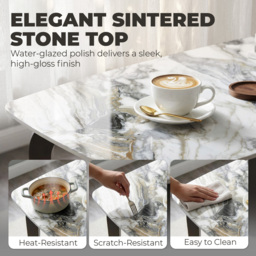 HOMCOM Dining Table for 4, Modern Kitchen Table with Sintered Stone Tabletop, Metal Legs, White - thumbnail 5