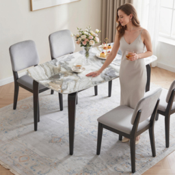 HOMCOM Dining Table for 4, Modern Kitchen Table with Sintered Stone Tabletop, Metal Legs, White - thumbnail 8