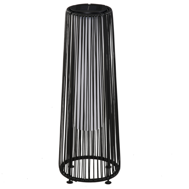 Outsunny Patio Garden Solar Powered Lights Woven Resin Wicker Lantern Auto On/Off for Porch, Yard, Lawn, Courtyard, Black - Aosom UK - image 1