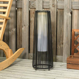 Outsunny Patio Garden Solar Powered Lights Woven Resin Wicker Lantern Auto On/Off for Porch, Yard, Lawn, Courtyard, Black - Aosom UK - thumbnail 2