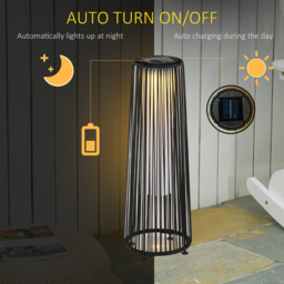 Outsunny Patio Garden Solar Powered Lights Woven Resin Wicker Lantern Auto On/Off for Porch, Yard, Lawn, Courtyard, Black - Aosom UK - thumbnail 4
