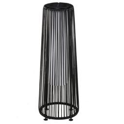 Outsunny Patio Garden Solar Powered Lights Woven Resin Wicker Lantern Auto On/Off for Porch, Yard, Lawn, Courtyard, Black - Aosom UK - thumbnail 1