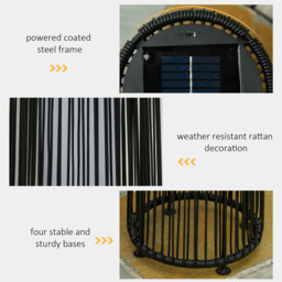 Outsunny Patio Garden Solar Powered Lights Woven Resin Wicker Lantern Auto On/Off for Porch, Yard, Lawn, Courtyard, Black - Aosom UK - thumbnail 6