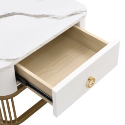 Set of 2 Modern Square Coffee Table with High-Gloss Tabletops, Marble Side Table for Living Room, Bedroom, 60x60x42 cm+50x50x33.5 cm, White - Aosom.UK - thumbnail 8