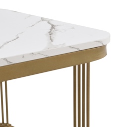 Set of 2 Modern Square Coffee Table with High-Gloss Tabletops, Marble Side Table for Living Room, Bedroom, 60x60x42 cm+50x50x33.5 cm, White - Aosom.UK - thumbnail 7