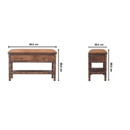 Solid Mango Wood Storage Bench with 2 Smooth-Gliding Drawers, High-Resilience Cushioned Seat with Shelf, 35L x 90W x 55H cm, Brown - Aosom UK - thumbnail 3