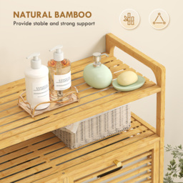 HOMCOM Double Tilt Out Bamboo Laundry Cabinet, Freestanding Bathroom Cabinet with 2 Removable Baskets, Natural - thumbnail 6