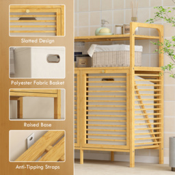 HOMCOM Double Tilt Out Bamboo Laundry Cabinet, Freestanding Bathroom Cabinet with 2 Removable Baskets, Natural - thumbnail 7