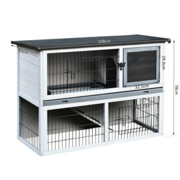 PawHut Small Animal Two-Level Fir Wood Hutch w/ Slide Out Tray Grey - thumbnail 3