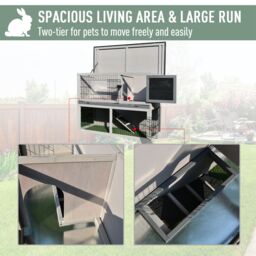 PawHut Small Animal Two-Level Fir Wood Hutch w/ Slide Out Tray Grey - thumbnail 4