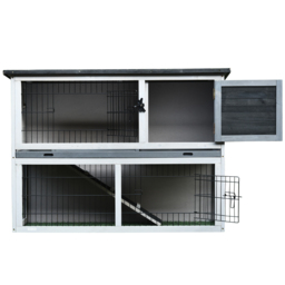 PawHut Small Animal Two-Level Fir Wood Hutch w/ Slide Out Tray Grey - thumbnail 9