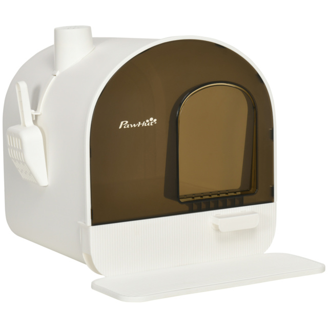 PawHut Hooded Cat Litter Box, Kitten Litter Tray, with Lid, Scoop, Filter, Flap Door - image 1
