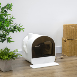 PawHut Hooded Cat Litter Box, Kitten Litter Tray, with Lid, Scoop, Filter, Flap Door - thumbnail 2