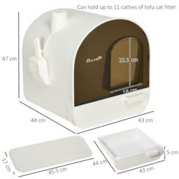 PawHut Hooded Cat Litter Box, Kitten Litter Tray, with Lid, Scoop, Filter, Flap Door - thumbnail 3