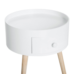 HOMCOM Modern Side Table, Small Coffee Table, Round Bedside Table with Drawer and Wood Legs for Living Room, Bedroom, Set of 2, White - Aosom UK - thumbnail 9