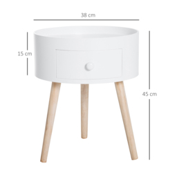 HOMCOM Modern Side Table, Small Coffee Table, Round Bedside Table with Drawer and Wood Legs for Living Room, Bedroom, Set of 2, White - Aosom UK - thumbnail 3