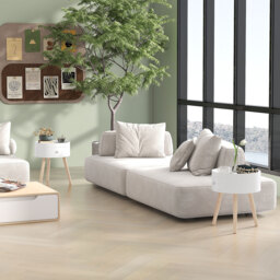 HOMCOM Modern Side Table, Small Coffee Table, Round Bedside Table with Drawer and Wood Legs for Living Room, Bedroom, Set of 2, White - Aosom UK - thumbnail 2
