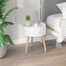 HOMCOM Modern Side Table, Small Coffee Table, Round Bedside Table with Drawer and Wood Legs for Living Room, Bedroom, Set of 2, White - Aosom UK - thumbnail 6