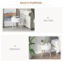 HOMCOM Modern Side Table, Small Coffee Table, Round Bedside Table with Drawer and Wood Legs for Living Room, Bedroom, Set of 2, White - Aosom UK - thumbnail 5