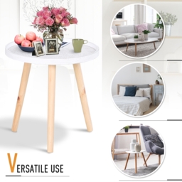 HOMCOM Elegant Flower Etched Side Table with Saucer Top, Wood Legs, for Living Room Bedroom, Coffee End Table, White - Aosom UK - thumbnail 5