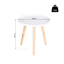 HOMCOM Elegant Flower Etched Side Table with Saucer Top, Wood Legs, for Living Room Bedroom, Coffee End Table, White - Aosom UK - thumbnail 3