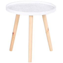 HOMCOM Elegant Flower Etched Side Table with Saucer Top, Wood Legs, for Living Room Bedroom, Coffee End Table, White - Aosom UK - thumbnail 8